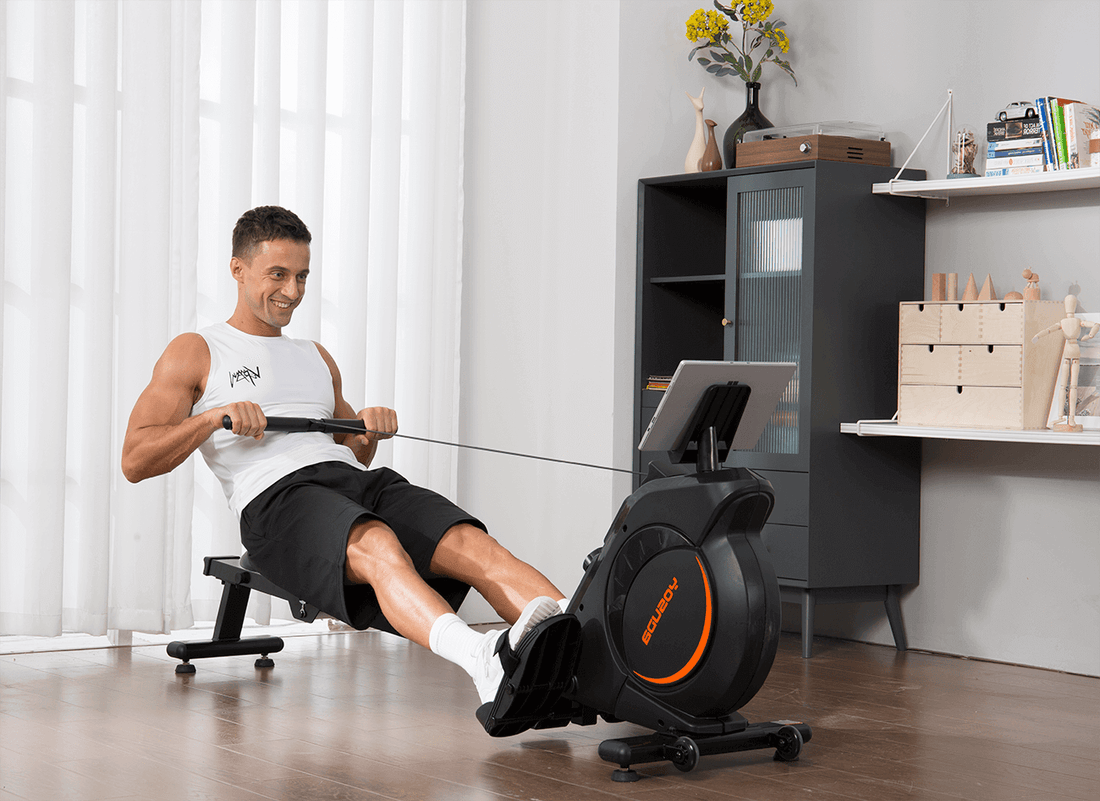 What body parts can the rowing machine exercise?